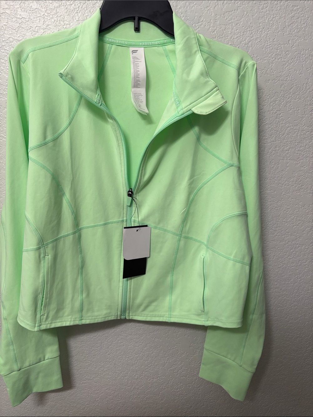Fabletics Neon Mint Full-Zip Bomber Jacket